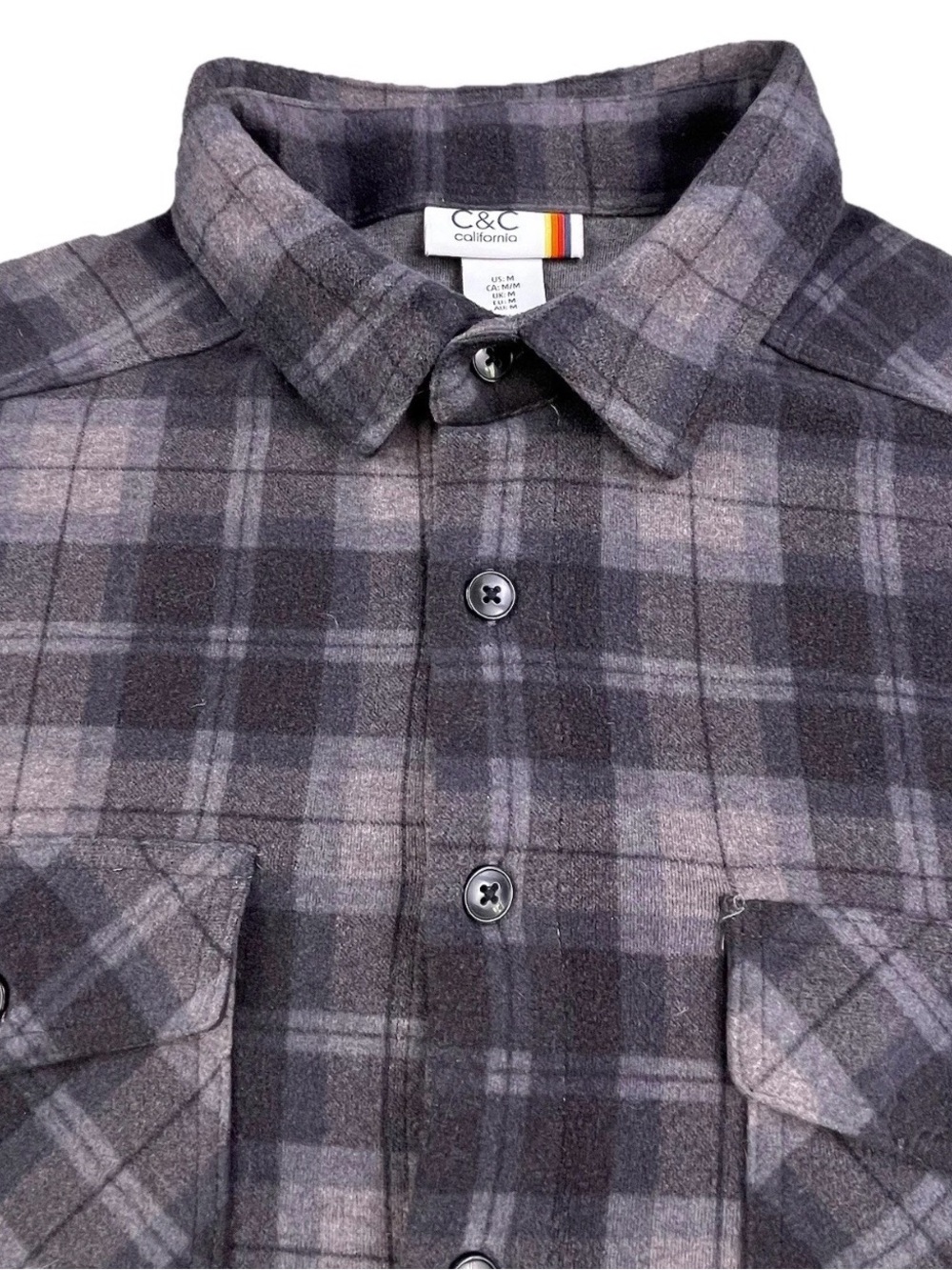 C&C California Men's Charcoal and Light Gray Plaid Button-Down Shirt